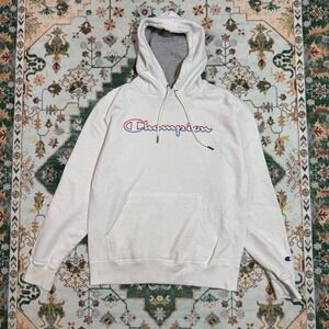 Champion Reverse Weave‎ White Hoodie Athletic Logo Pullover Men's M